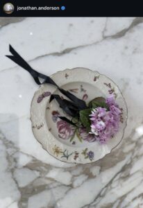 Screenshot of Jonathan Anderson's Instagram post with the posy of Cyclamens