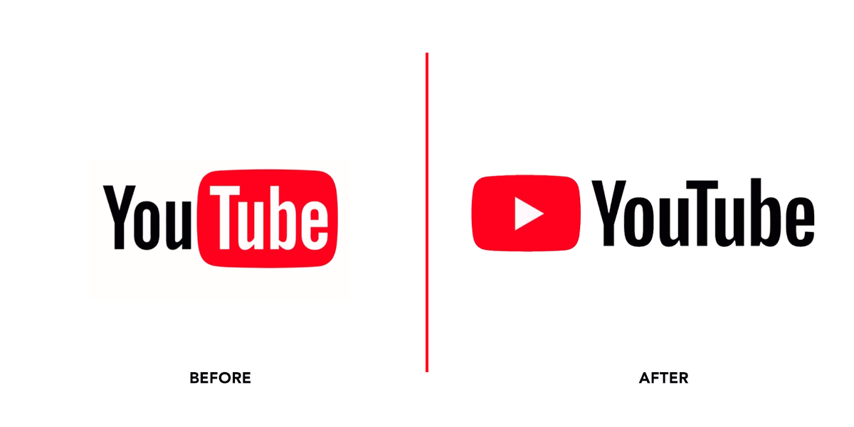 Before and After of the YouTube logo change 2017