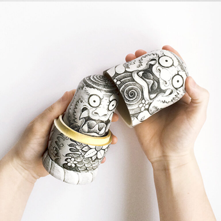 Hand illustrated set of Japanese themed Matryoshka dolls by Sam Dunn