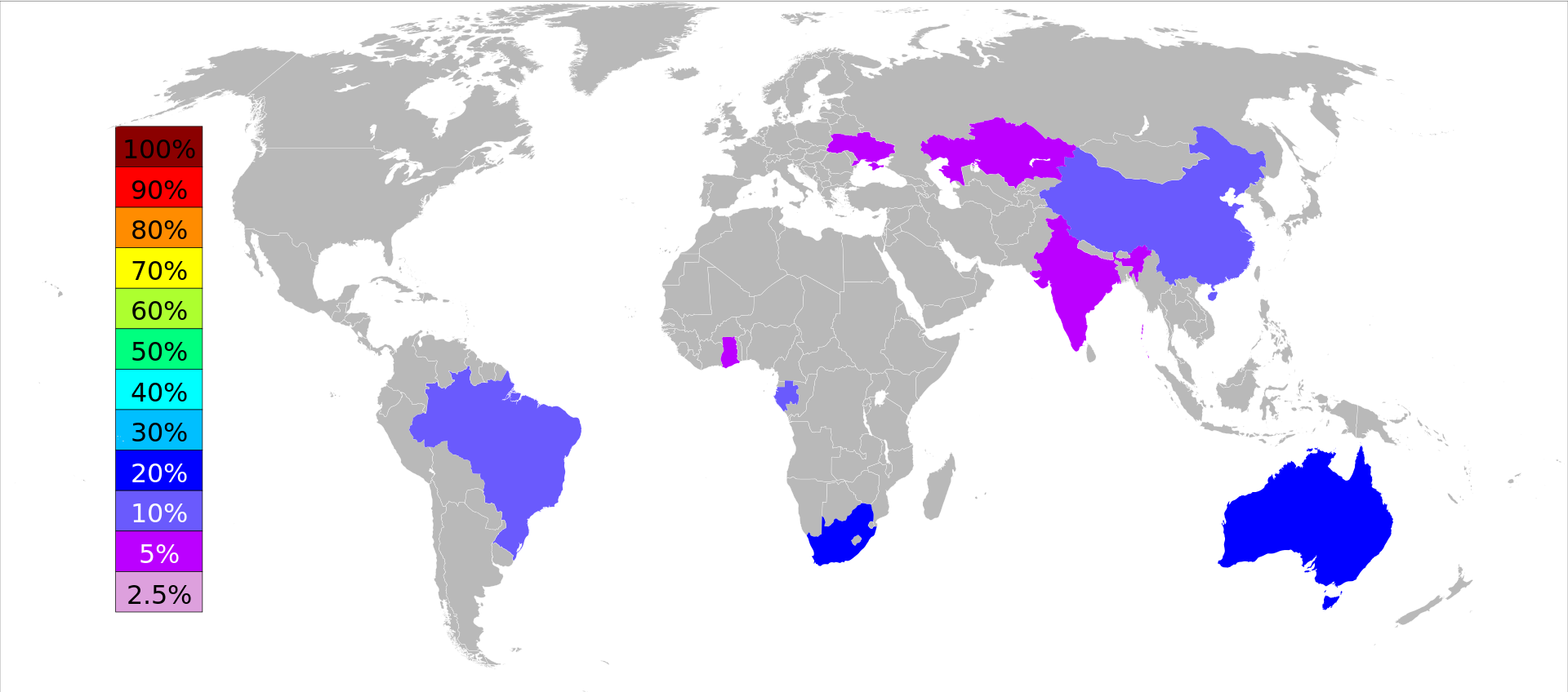 Manganese Production bassed on the numbers of USGS Comodity report 2007