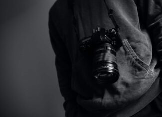 grayscale photography of camera