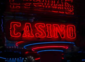 red Casino neon sign turned on