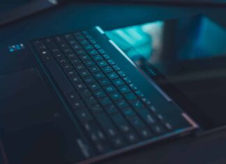 black and blue laptop computer