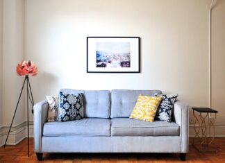blue fabric loveseat