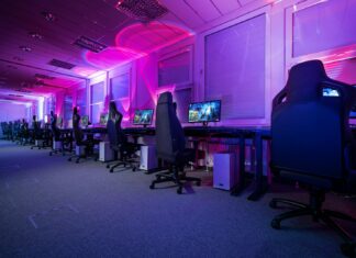 a group of people playing a video game