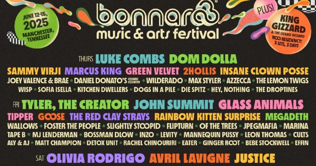 Bonnaroo 2025 Lineup Tyler, the Creator, Olivia Rodrigo, Luke Combs, and Hozier to Headline