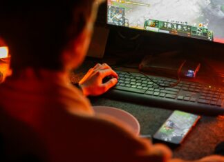 A man playing a video game on his computer
