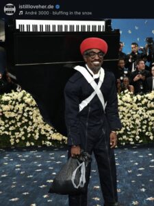 Screenshot of istillloveher.de Instagram post, Andre 3000 at the 2025 Met Gala
