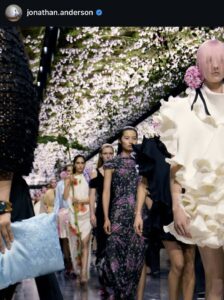 Screenshot of Jonathan Anderson's Instagram post with an image of the show's runway