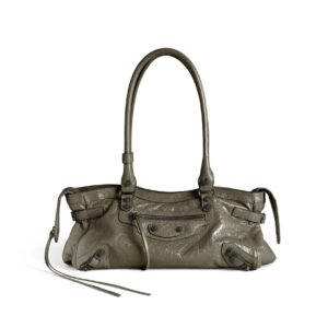 Balenciaga Le City Bag East-West in Army Green Arena Storico on White Background