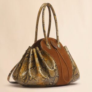 Marni Python-Print Tulipea Handbag on Beige Background