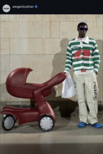 AWGE runway look with a stroller from the Fall 2026 show