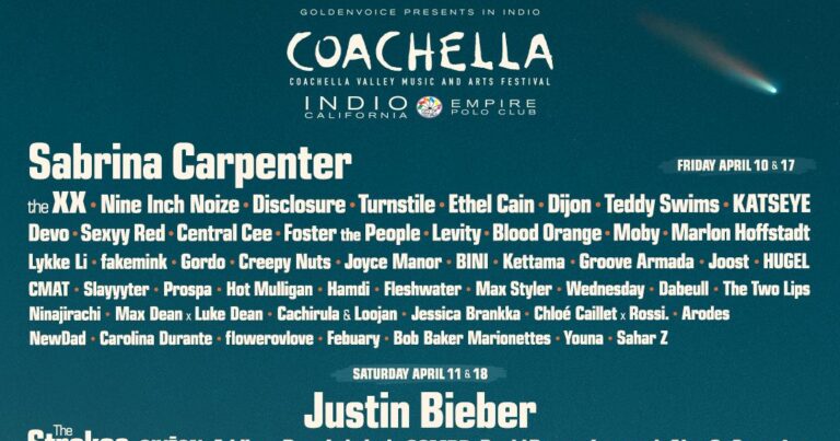 Coachella 2026 Lineup: Sabrina Carpenter, Karol G, Justin Bieber, and More